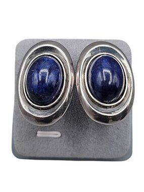 Vtg Nancy & Rise Sterling Silver Lapis Lazuli Clip-on Earrings Signed N&R